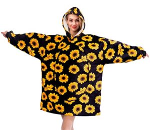 vavalad sunflower wearable blanket sweatshirt sherpa oversized hoodie tv-blanket with sleeves and pockets for adults men women teens one size fits all