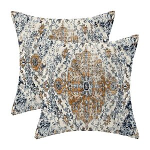 aeioae boho pillow covers 20x20 inch set of 2,carpet pattern throw pillows case,rust blue ethnic design outdoor decorative square linen farmhouse decor cushion covers for home sofa bed couch