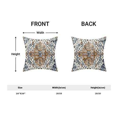 AEIOAE Boho Pillow Covers 20x20 Inch Set of 2,Carpet Pattern Throw Pillows Case,Rust Blue Ethnic Design Outdoor Decorative Square Linen Farmhouse Decor Cushion Covers for Home Sofa Bed Couch