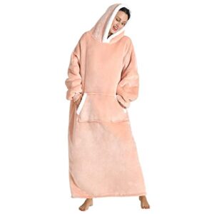 jugbey oversized lengthened wearable blanket hoodie for women men,cozy fuzzy sherpa & fleece hooded blankets,big blanket sweatshirt with sleeves & giant pocket pink