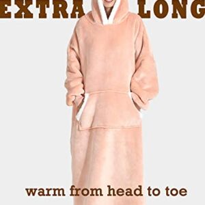 Jugbey Oversized Lengthened Wearable Blanket Hoodie for Women Men,Cozy Fuzzy Sherpa & Fleece Hooded Blankets,Big Blanket Sweatshirt with Sleeves & Giant Pocket Pink