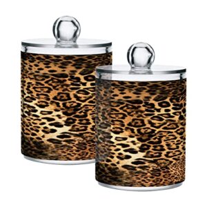 kigai beautiful leopard print qtip holder dispenser with lids 2pcs -bathroom storage organizer set, clear apothecary jars food storage containers, for tea, coffee, cotton ball, floss