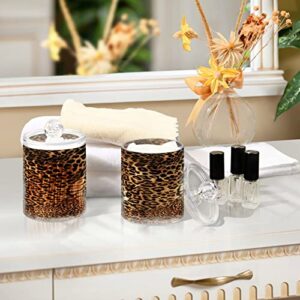 Kigai Beautiful Leopard Print Qtip Holder Dispenser with Lids 2PCS -Bathroom Storage Organizer Set, Clear Apothecary Jars Food Storage Containers, for Tea, Coffee, Cotton Ball, Floss