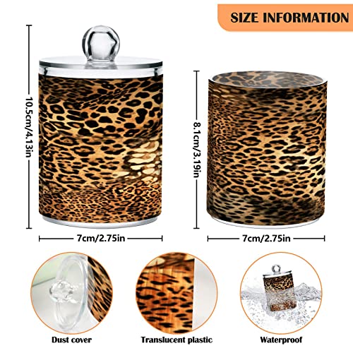 Kigai Beautiful Leopard Print Qtip Holder Dispenser with Lids 2PCS -Bathroom Storage Organizer Set, Clear Apothecary Jars Food Storage Containers, for Tea, Coffee, Cotton Ball, Floss