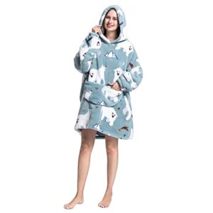 Moinlizy Adult Wearable Blanket Hoodie for Women and Men,Oversized Sherpa Sweatshirt Flannel Hooded Blanket Giant Pocket,Polar Bear