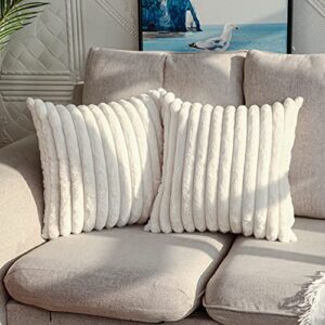 deeland pack of 2,double-sided faux fur plush decorative throw pillow covers fuzzy striped soft pillowcase cushion covers for sofa couch bedroom
