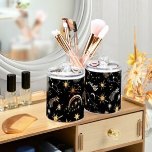 WELLDAY Apothecary Jars Bathroom Storage Organizer with Lid - 14 oz Qtip Holder Storage Canister, Yellow Stars and White Moon Clear Plastic Jar for Cotton Swab, Cotton Ball, Floss Picks, Makeup Sponge