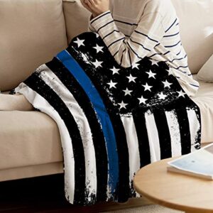 Cozy Warm Lightweight Throw Blankets, Soft Reversible Flannel Fleece Bed Throw Retro Glory Thin Blue Line American Flag Luxury Fuzzy Blankets for Adults/Girls/Kids/Boys/Dogs/Couch, 40"W x 50"L