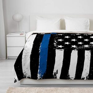 Cozy Warm Lightweight Throw Blankets, Soft Reversible Flannel Fleece Bed Throw Retro Glory Thin Blue Line American Flag Luxury Fuzzy Blankets for Adults/Girls/Kids/Boys/Dogs/Couch, 40"W x 50"L