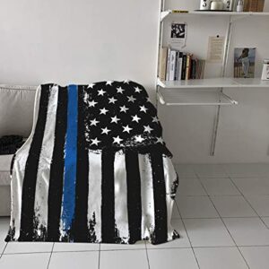 Cozy Warm Lightweight Throw Blankets, Soft Reversible Flannel Fleece Bed Throw Retro Glory Thin Blue Line American Flag Luxury Fuzzy Blankets for Adults/Girls/Kids/Boys/Dogs/Couch, 40"W x 50"L