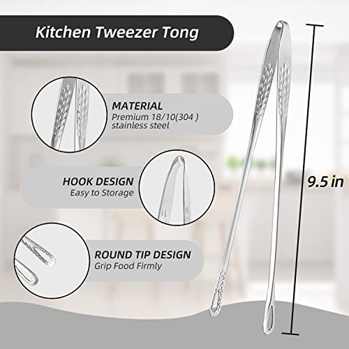 4 Pack 18/10(304) Stainless Steel Grill Tongs Korean Japanese Barbecue Tongs Kitchen Food Tongs Tweezers Cooking Clamp (9.5inch)
