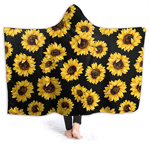 Yellow Sunflower Hoodie Blanket Wearable Throw Blankets for Couch Blanket Hooded for Baby Kids Men Women