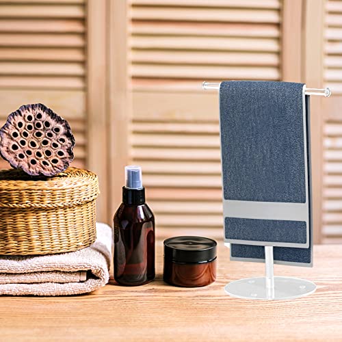 MISNODE Towel Rack T-Shape Hand Towel Holder Stand, Acrylic Clear Towel Bar Rack Stand Headband Holder, Bathroom Towel Rack Kitchen Towel Rack Hand Towel Bar for Vanity Countertop Organizer