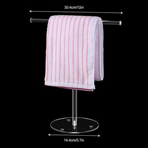 MISNODE Towel Rack T-Shape Hand Towel Holder Stand, Acrylic Clear Towel Bar Rack Stand Headband Holder, Bathroom Towel Rack Kitchen Towel Rack Hand Towel Bar for Vanity Countertop Organizer