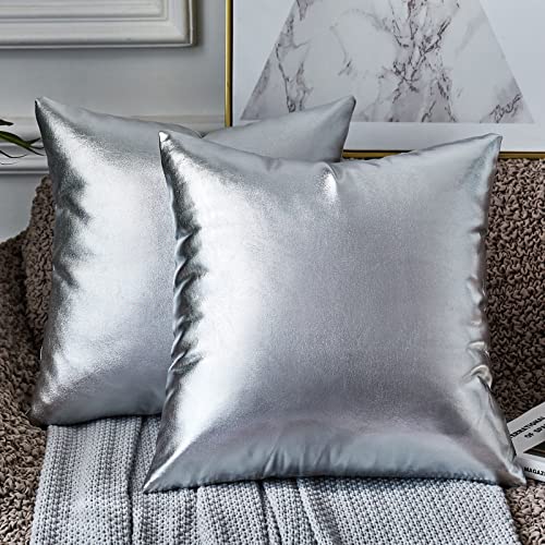 EUCIOR Silver Pillow Covers,Silver Pillows Decorative Throw Pillows,Silver Pillow Covers 18x18,Silver Pillows Pack of 2,Silver Throw Pillows,Silver Decorative Pillows for Sofa Bedroom Car(Silver)