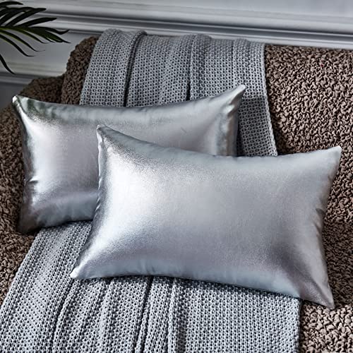 EUCIOR Silver Pillow Covers,Silver Pillows Decorative Throw Pillows,Silver Pillow Covers 18x18,Silver Pillows Pack of 2,Silver Throw Pillows,Silver Decorative Pillows for Sofa Bedroom Car(Silver)