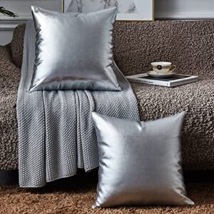 EUCIOR Silver Pillow Covers,Silver Pillows Decorative Throw Pillows,Silver Pillow Covers 18x18,Silver Pillows Pack of 2,Silver Throw Pillows,Silver Decorative Pillows for Sofa Bedroom Car(Silver)