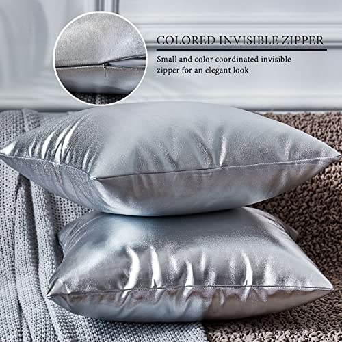 EUCIOR Silver Pillow Covers,Silver Pillows Decorative Throw Pillows,Silver Pillow Covers 18x18,Silver Pillows Pack of 2,Silver Throw Pillows,Silver Decorative Pillows for Sofa Bedroom Car(Silver)