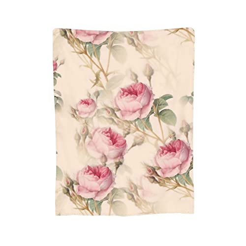 Ruoruo Roses Plants Retro Flowers Red Pink Pattern Fleece Blanket Throw Lightweight Blanket Super Soft Cozy Bed Warm Blanket for Living Room/Bedroom All Season,Gift,60"x50"