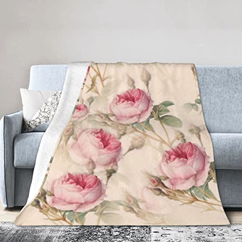 Ruoruo Roses Plants Retro Flowers Red Pink Pattern Fleece Blanket Throw Lightweight Blanket Super Soft Cozy Bed Warm Blanket for Living Room/Bedroom All Season,Gift,60"x50"