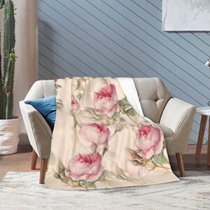 Ruoruo Roses Plants Retro Flowers Red Pink Pattern Fleece Blanket Throw Lightweight Blanket Super Soft Cozy Bed Warm Blanket for Living Room/Bedroom All Season,Gift,60"x50"