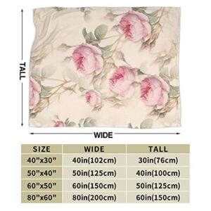 Ruoruo Roses Plants Retro Flowers Red Pink Pattern Fleece Blanket Throw Lightweight Blanket Super Soft Cozy Bed Warm Blanket for Living Room/Bedroom All Season,Gift,60"x50"