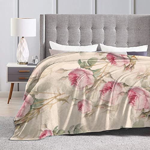 Ruoruo Roses Plants Retro Flowers Red Pink Pattern Fleece Blanket Throw Lightweight Blanket Super Soft Cozy Bed Warm Blanket for Living Room/Bedroom All Season,Gift,60"x50"