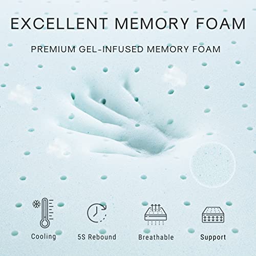 Tbfit 2 Inch Premium Gel-Infused Memory Foam Mattress Topper Full, Cooling & Ventilated Mattress Pad with Breathable Bamboo Cover, High Density & Comfort Body Support Bed Topper