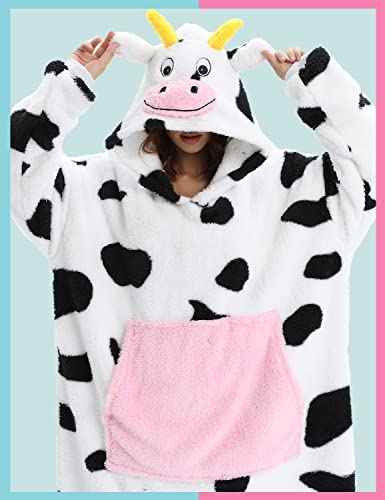 Oversized Wearable Blanket Sweatshirt for Adult Cute Animal Hoodie Blanket Jacket with Sleeves and Giant Pocket