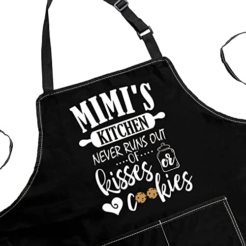 POFULL Mimi Gift Mimi Mother's Day Gift Mimi's Kitchen Never Runs Out Of Kisses and Cookies (Mimi's Kitchen Apron)