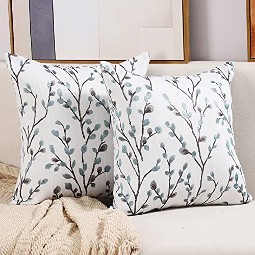 Basic Model Set of 2 Jacquard Throw Pillow Covers Leaf Decorative Pillowcase Square Cushion Cover for Couch Sofa, 18x18 Inch