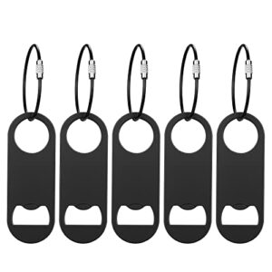5 pack stainless steel flat bottle opener with keychain- bar key-beer bottle opener for kitchen, bar or restaurant（black）