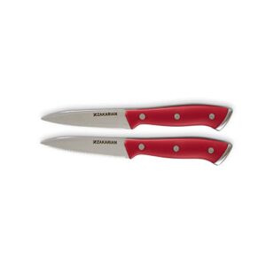 zakarian by dash 2 piece chef grade german steel paring knife set with smooth and serrated blades for chopping, dicing, mincing, slicing and more – cranberry