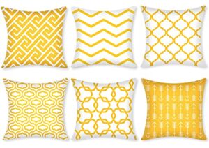 gusgopo throw pillow covers 16 x 16 set of 6, modern decorative pillow covers, geometry outdoor square pillow cushion cases for couch sofa bedroom car, yellow