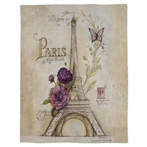 Gogobebe Flannel Fleece Throw Blanket for Sofa Couch Bed Vintage Butterfly Paris Eiffel Tower Soft Cozy Lightweight Blanket for Adults/Kids 39x49inch