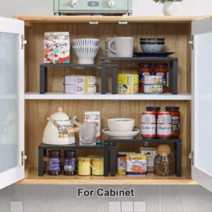 YMYNY Cabinet Shelf Organizer, Extendable Countertop Shelves Set of 2, Kitchen Spice Racks, Stackable, Storage Racks for Cupboard, Sink, Pantry, Bathroom, Black, Metal, HSR002B