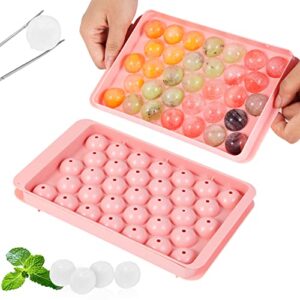 ice cube trays for freezer, ice ball maker mold mini circle round ice cube mold with lid 1.2in x 66pcs for cocktail whiskey tea coffee (pink)