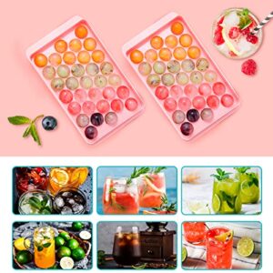 Ice Cube Trays For Freezer, Ice Ball Maker Mold Mini circle Round Ice Cube Mold with Lid 1.2in X 66PCS for Cocktail Whiskey Tea Coffee (Pink)