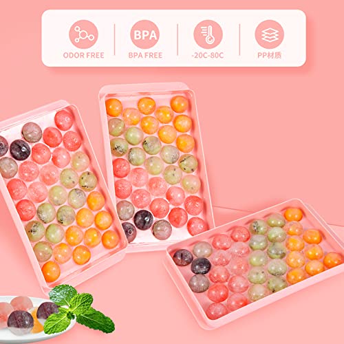 Ice Cube Trays For Freezer, Ice Ball Maker Mold Mini circle Round Ice Cube Mold with Lid 1.2in X 66PCS for Cocktail Whiskey Tea Coffee (Pink)