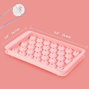 Ice Cube Trays For Freezer, Ice Ball Maker Mold Mini circle Round Ice Cube Mold with Lid 1.2in X 66PCS for Cocktail Whiskey Tea Coffee (Pink)