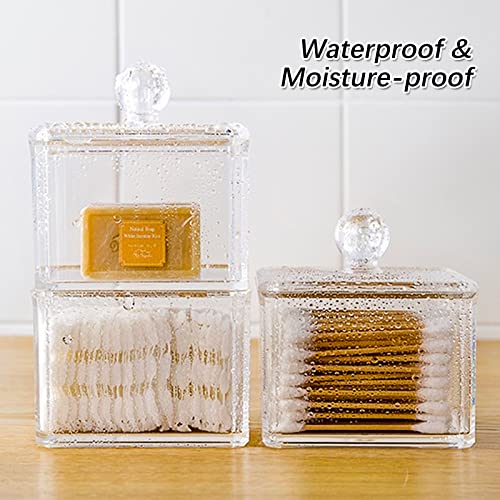 HAIJSEVR Square Stackable Organizer, Clear Acrylic Canister Set, Double Layer Storage Box, Cotton Ball Pad Swab Dispenser Holder, Make Up Pads Sponges, Hair Accessories Container