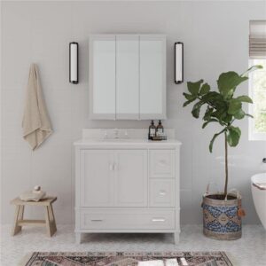 DHP Otum Bathroom 3 Door Mirrored Medicine Cabinet and Organizer, Surface Mount Wall Storage, White