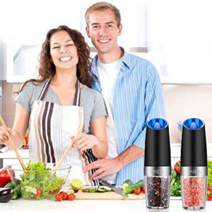 Gravity Electric Salt and Pepper Grinder Set, Automatic Pepper and Salt Mill Grinder Battery-Operated with Adjustable Coarseness, LED Light, One Hand Operated By Rongyuxuan