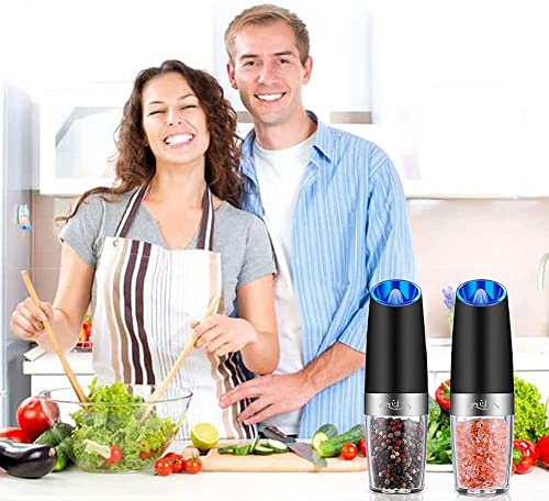 Gravity Electric Salt and Pepper Grinder Set, Automatic Pepper and Salt Mill Grinder Battery-Operated with Adjustable Coarseness, LED Light, One Hand Operated By Rongyuxuan