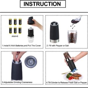 Gravity Electric Salt and Pepper Grinder Set, Automatic Pepper and Salt Mill Grinder Battery-Operated with Adjustable Coarseness, LED Light, One Hand Operated By Rongyuxuan