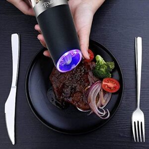 Gravity Electric Salt and Pepper Grinder Set, Automatic Pepper and Salt Mill Grinder Battery-Operated with Adjustable Coarseness, LED Light, One Hand Operated By Rongyuxuan