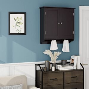 FOTOSOK Bathroom Wall Cabinet with 2 Doors and Adjustable Shelf, 23.6"x24.2" Medicine Cabinet Above Toilet, Wall-Mounted Bathroom Storage Cabinets with a Towel Bar for Bedroom, Kitchen, Dark Brown