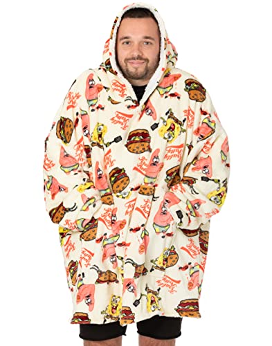 SpongeBob SquarePants Oversized Blanket Hoodie Adults Mens Sherpa Fleece One Size Cream