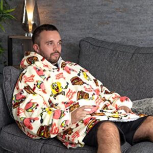 SpongeBob SquarePants Oversized Blanket Hoodie Adults Mens Sherpa Fleece One Size Cream