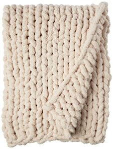 casaphoria luxury chunky knit throw blanket-large cable knitted soft cozy polyester chenille bulky blankets for cuddling up in bed, on the couch or sofa,home decor, gift, 50"x60",pack of 1,beige